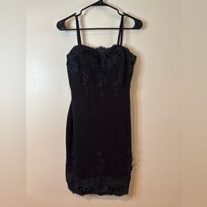 Haute Monde Black Lace Trim Bodycon Mini Dress EUC
